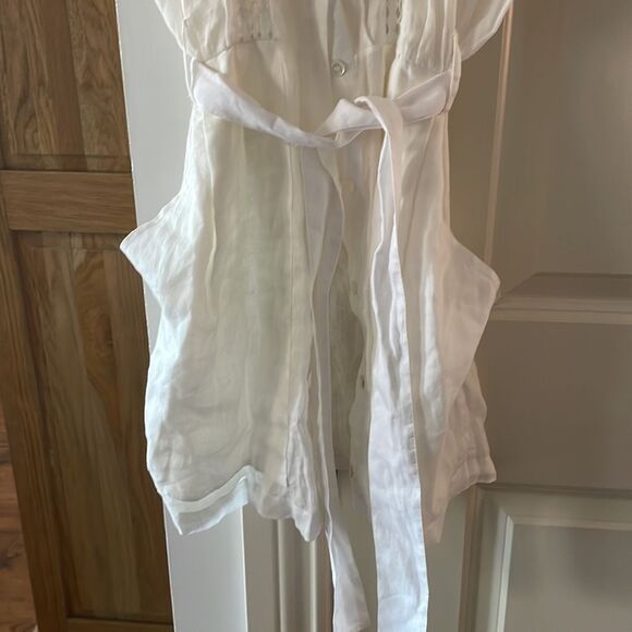 Frame button up short sleeve white with crochet belted dress medium - Picture 11 of 16